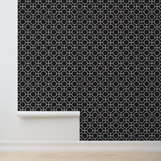 Zwart Geometrisch Retro Shape Patroon Behang (Applicatie)