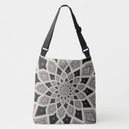 Zwart geometrisch spiraal fractaal mozaïek kunstpa crossbody tas