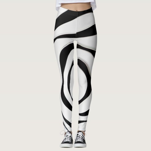 Zwart geometrisch spiraalvormig ontwerp op witte a leggings (Voorkant)