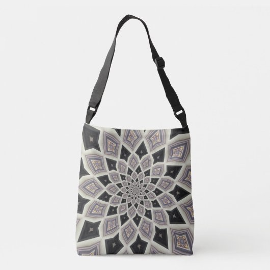 Zwart Geometrisch Spiral Fractal Mosaic Art Patroo Crossbody Tas (Achterkant)