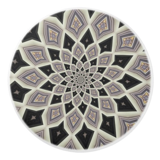 Zwart Geometrisch Spiral Fractal Mosaic Art Patroo Keramische Knop (Voorkant)