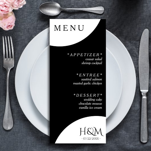 Zwart Geometrische boog diner bruiloft receptie Menu