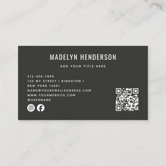 Zwart Geometrische Modern Bold Abstracte QR-code Visitekaartje (Achterkant)