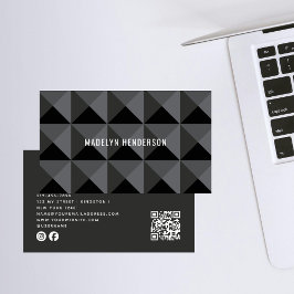 Zwart Geometrische Modern Bold Abstracte QR-code Visitekaartje