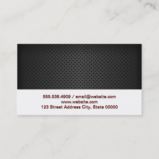 Zwart geperforeerd vlees | Witte band Visitekaartje (Achterkant)