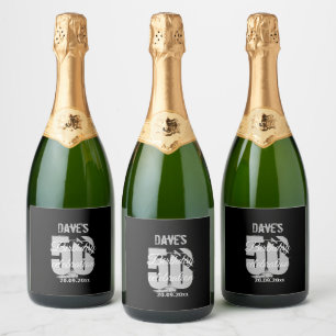 Zwart-gepersonaliseerd 50e avontuur sparkling wijnetiket