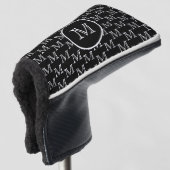 Zwart gepersonaliseerd aangepast monogram patroon golfheadcover (3/4 voorkant)