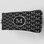 Zwart gepersonaliseerd aangepast monogram patroon golfheadcover (Voorkant)