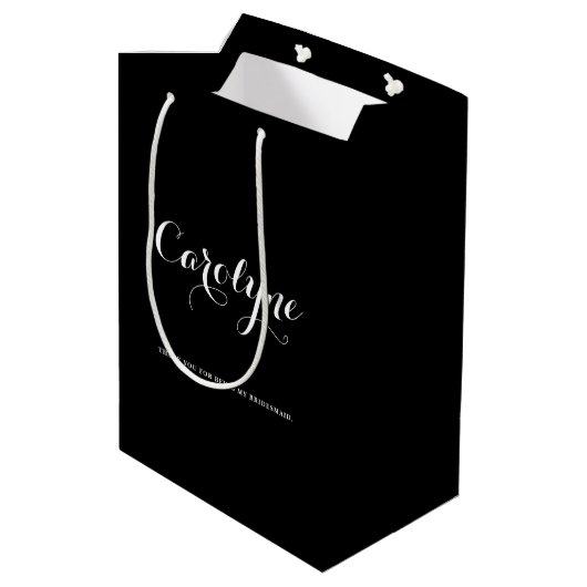 Zwart Gepersonaliseerd Bruidsmeisje Vrijgezellenfe Medium Cadeauzakje (Achterkant Gekanteld)