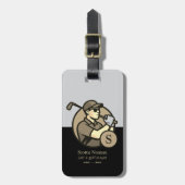 Zwart Gepersonaliseerd Golfer Monogram Bagagelabel (Voorkant verticaal)