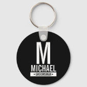 Zwart Gepersonaliseerd Groomsman Monogram en Naam Sleutelhanger (Voorkant)