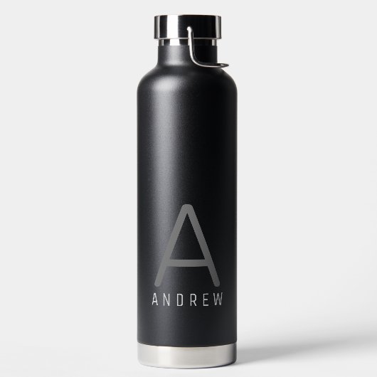 Zwart gepersonaliseerd modern monogram groot waterfles (Links)