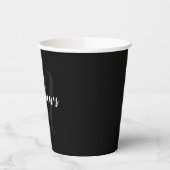Zwart gepersonaliseerd modern script monogram en n papieren bekers (Links)