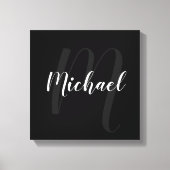 Zwart gepersonaliseerd monogram en naam canvas afdruk (Voorkant)