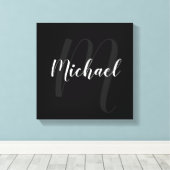 Zwart gepersonaliseerd monogram en naam canvas afdruk (Insitu (Houten vloer))
