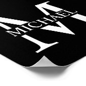 Zwart Gepersonaliseerd Monogram en Naam Poster (Hoek)