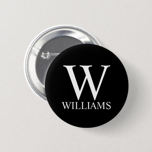 Zwart gepersonaliseerd monogram en naam ronde button 5,7 cm (Voorkant /achterkant)