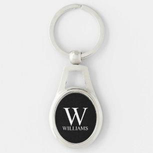 Zwart gepersonaliseerd monogram en naam sleutelhanger