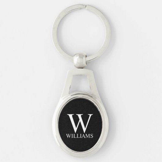 Zwart gepersonaliseerd monogram en naam sleutelhanger (Voorkant)
