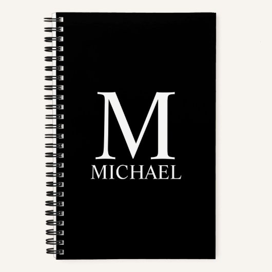 Zwart gepersonaliseerd monogram en Notitieboek van (Voorkant)