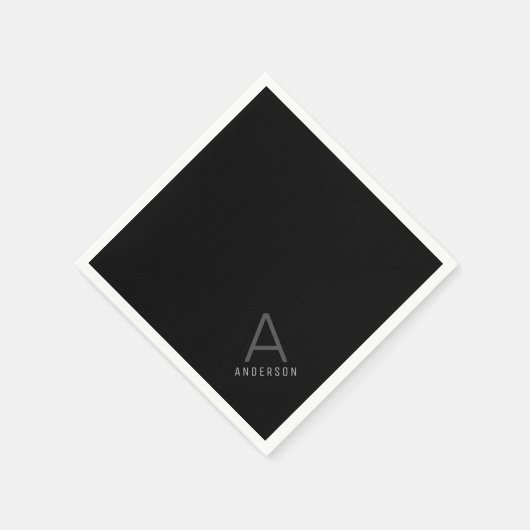 Zwart gepersonaliseerd monogramnaampapier servet (Hoek)