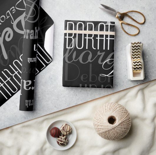 Zwart gepersonaliseerd naampatroon, een modern cadeaupapier (Crafts)