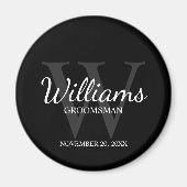 Zwart Gepersonaliseerd Script Groomsmen Name&Monog Magneet (Voorkant)