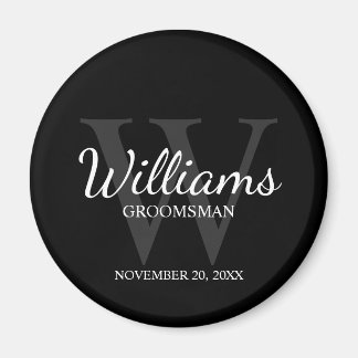 Zwart Gepersonaliseerd Script Groomsmen Name&Monog Magneet