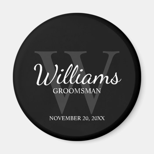 Zwart Gepersonaliseerd Script Groomsmen Name&Monog Magneet (Voorkant)