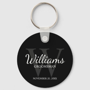 Zwart Gepersonaliseerd Script Groomsmen name&Monog Sleutelhanger