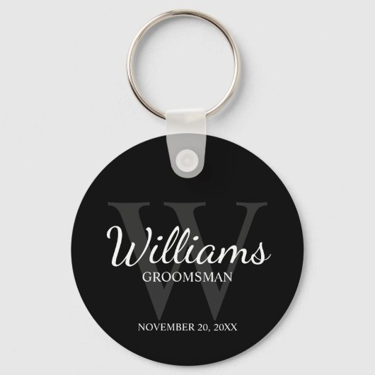 Zwart Gepersonaliseerd Script Groomsmen name&Monog Sleutelhanger (Voorkant)