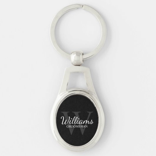 Zwart Gepersonaliseerd Script Groomsmen Name&Monog Sleutelhanger (Voorkant)