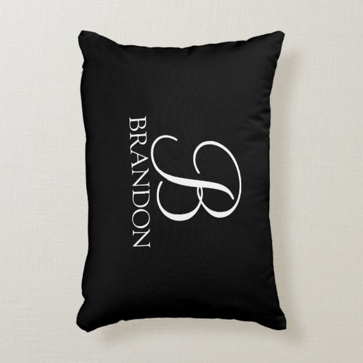 Zwart gepersonaliseerd script monogram en naam accent kussen (Voorkant(Verticaal))