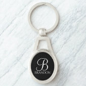 Zwart gepersonaliseerd script monogram en naam sleutelhanger