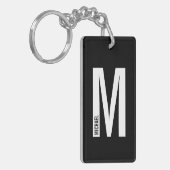 Zwart gepersonaliseerd vet monogram en naam sleutelhanger (Voorkant Links)