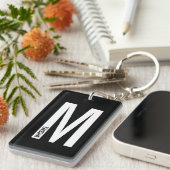Zwart gepersonaliseerd vet monogram en naam sleutelhanger (Voorkant Rechts)