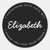 Zwart Gepersonaliseerd Zelfgemaakt met Liefde Dank Ronde Sticker (Voorkant)