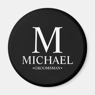 Zwart Gepersonaliseerde Groomsman Naam en Monogram Magneet