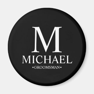 Zwart Gepersonaliseerde Groomsman Naam en Monogram Magneet