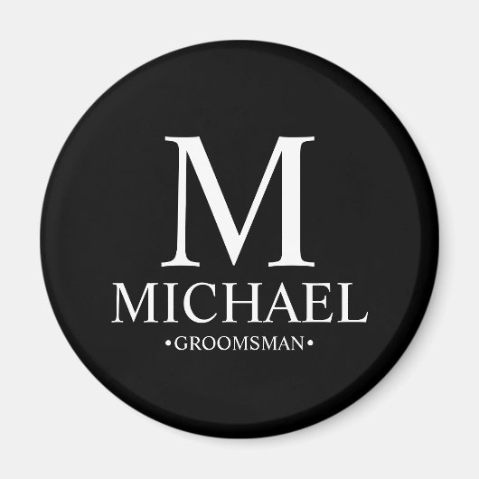 Zwart Gepersonaliseerde Groomsman Naam en Monogram Magneet (Voorkant)