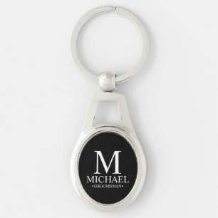 Zwart Gepersonaliseerde Groomsman Naam en Monogram Sleutelhanger