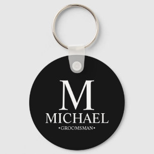 Zwart Gepersonaliseerde Groomsman Naam en Monogram Sleutelhanger