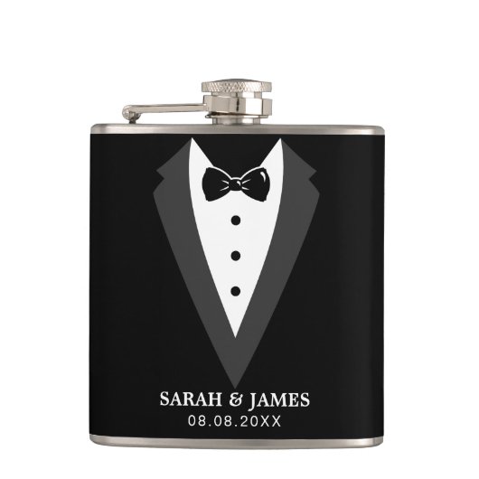 Zwart gepersonaliseerde Groomsman Vinyl Wrapped Fl Heupfles (Voorkant)