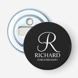 Zwart Gepersonaliseerde Groomsman's Naam en Monogr Button Flesopener