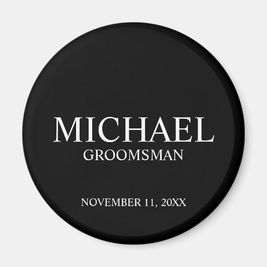 Zwart Gepersonaliseerde Groomsman's Naam en Monogr Magneet (Voorkant)