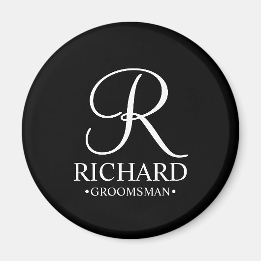 Zwart Gepersonaliseerde Groomsman's Naam en Monogr Magneet (Voorkant)