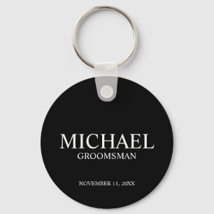 Zwart Gepersonaliseerde Groomsman's Naam en Monogr Sleutelhanger