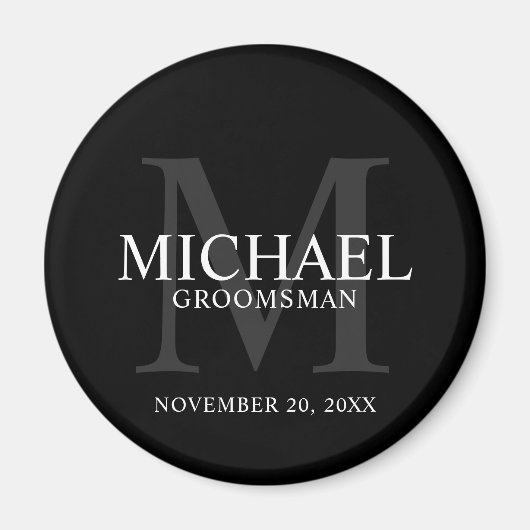 Zwart Gepersonaliseerde Groomsmen's naam en monogr Magneet (Voorkant)