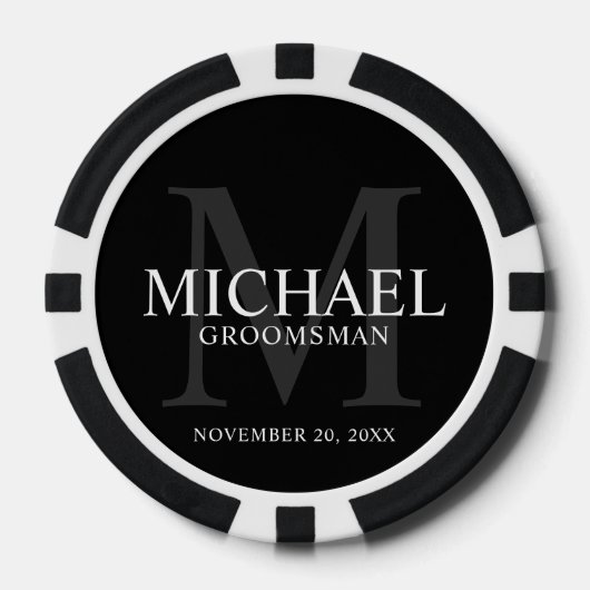 Zwart Gepersonaliseerde Groomsmen's naam en monogr Poker Chips (Voorkant)
