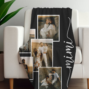 Zwart Gepersonaliseerde Mimi Grandkid 5 Fotocollag Fleece Deken
